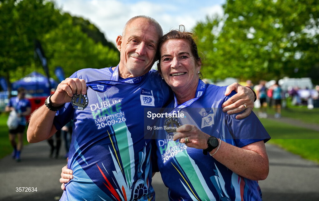 20 September 2026; Noel Bollard, left, and Margaret Bollard from Greystones, Wicklow, pictured during the 2026 Irish Life Dublin Half Marathon, which took place on Sunday 20th September in Phoenix Park, marking the final event of the 2026 Irish Life Dublin Race Series. Photo by Sam Barnes/Sportsfile