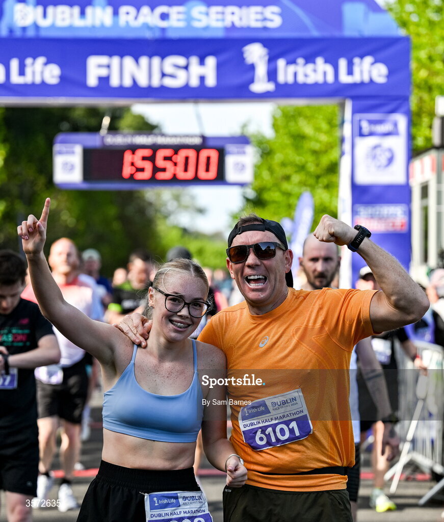 20 September 2026; Aoife Mc Dermott from Dublin, left, and Jonathan Daly from Dublin pictured during the 2026 Irish Life Dublin Half Marathon, which took place on Sunday 20th September in Phoenix Park, marking the final event of the 2026 Irish Life Dublin Race Series. Photo by Sam Barnes/Sportsfile