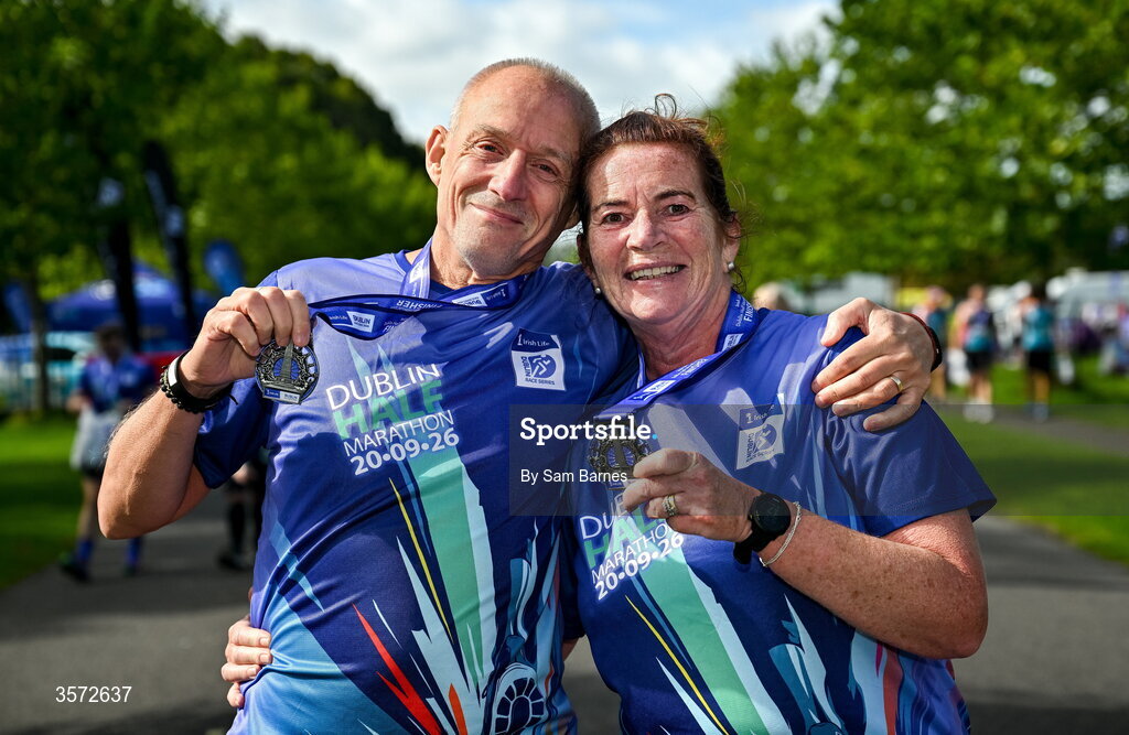 20 September 2026; Noel Bollard, left, and Margaret Bollard from Greystones, Wicklow, pictured during the 2026 Irish Life Dublin Half Marathon, which took place on Sunday 20th September in Phoenix Park, marking the final event of the 2026 Irish Life Dublin Race Series. Photo by Sam Barnes/Sportsfile
