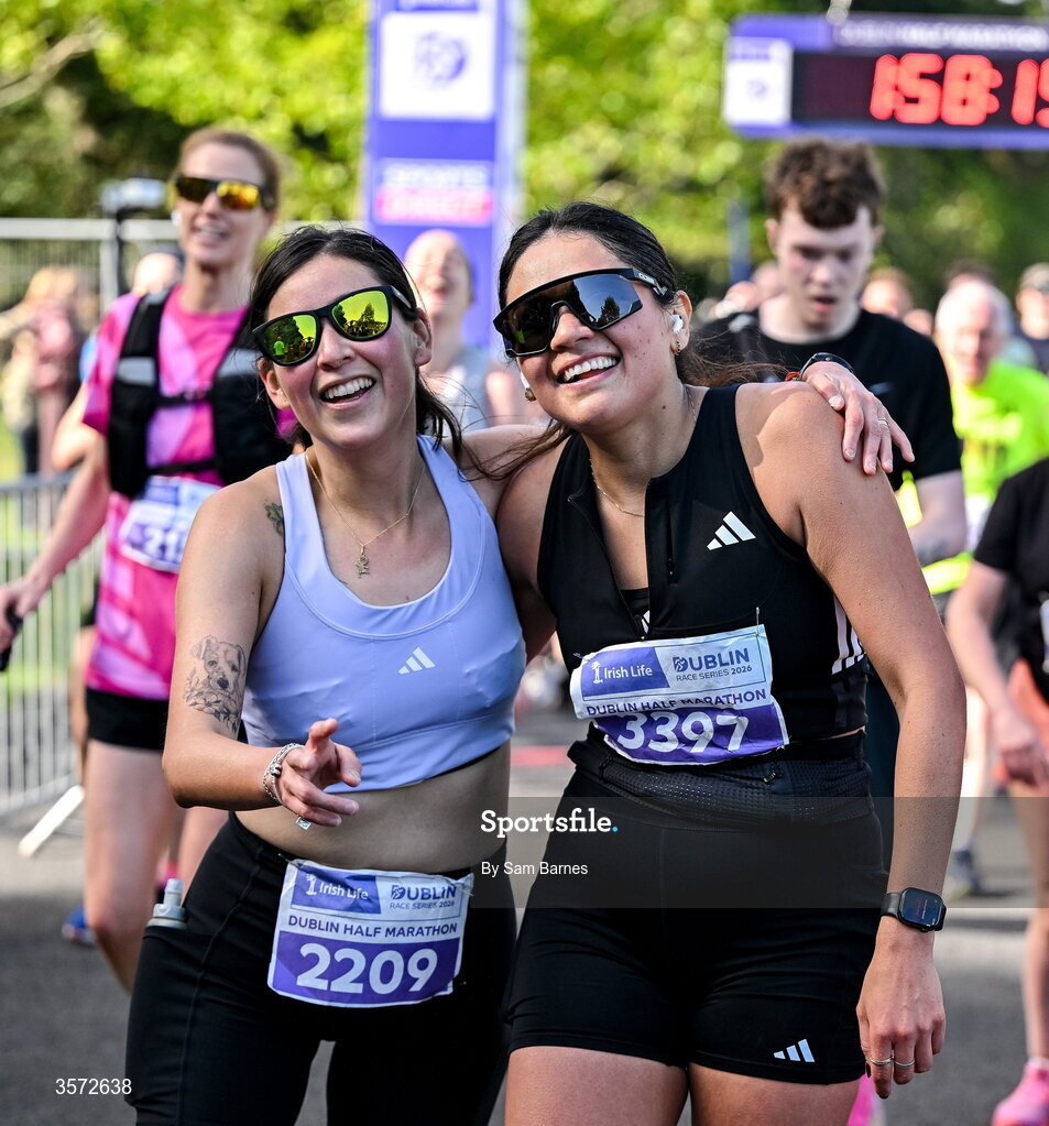 20 September 2026; Elizabeth Cedillo from Dublin, left, and Gabriela Farrera from Dublin pictured during the 2026 Irish Life Dublin Half Marathon, which took place on Sunday 20th September in Phoenix Park, marking the final event of the 2026 Irish Life Dublin Race Series. Photo by Sam Barnes/Sportsfile