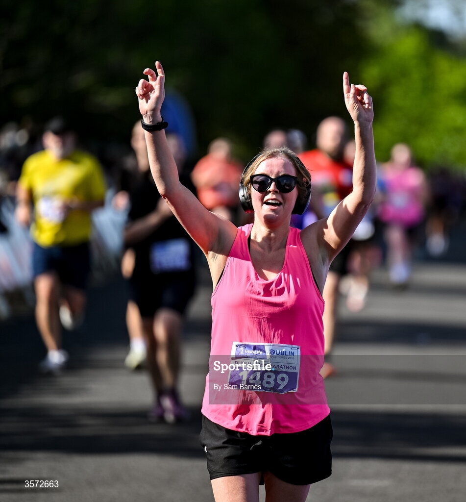 20 September 2026; Sarah Haugh from Dublin pictured during the 2026 Irish Life Dublin Half Marathon, which took place on Sunday 20th September in Phoenix Park, marking the final event of the 2026 Irish Life Dublin Race Series. Photo by Sam Barnes/Sportsfile