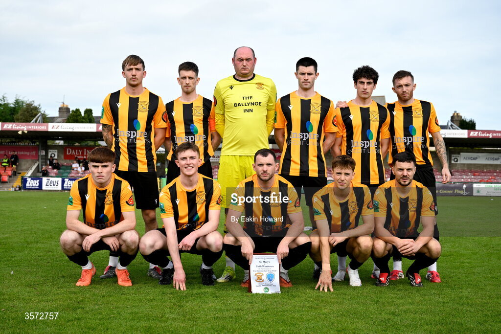 20 September 2026; Cobh Wanderers starting eleven before the 2026 FAI Intermediate Cup Final between Cobh Wanderers and St Mary's at Munster FA Turners Cross Stadium in Cork. Photo by Eakin Howard/Sportsfile
