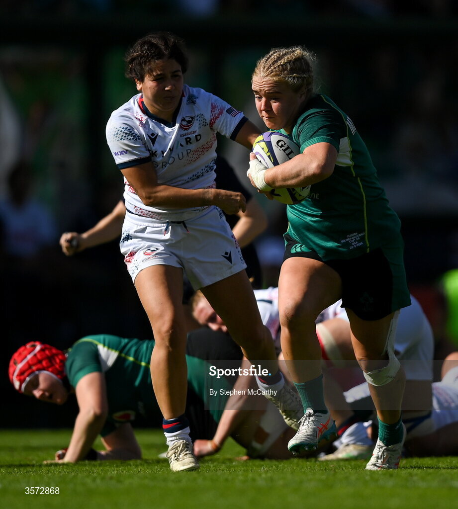 20 September 2026; Cliodhna Moloney-MacDonald of Ireland during the WXV Global Series match between Ireland and USA at Tallaght Stadium in Dublin. Photo by Stephen McCarthy/Sportsfile