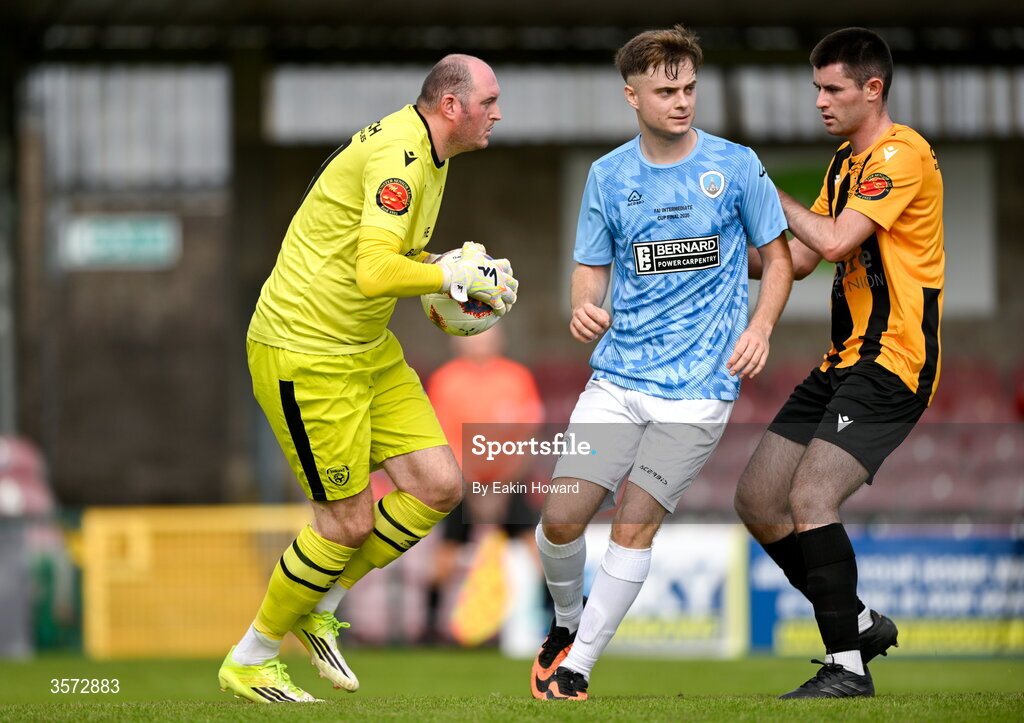 20 September 2026; Cobh Wanderers goalkeeper Mark Power makes a save during the 2026 FAI Intermediate Cup Final between Cobh Wanderers and St Mary's at Munster FA Turners Cross Stadium in Cork. Photo by Eakin Howard/Sportsfile