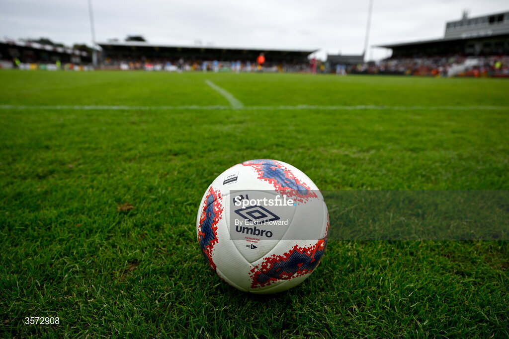 20 September 2026; The ball is seen at half-time during the 2026 FAI Intermediate Cup Final between Cobh Wanderers and St Mary's at Munster FA Turners Cross Stadium in Cork. Photo by Eakin Howard/Sportsfile