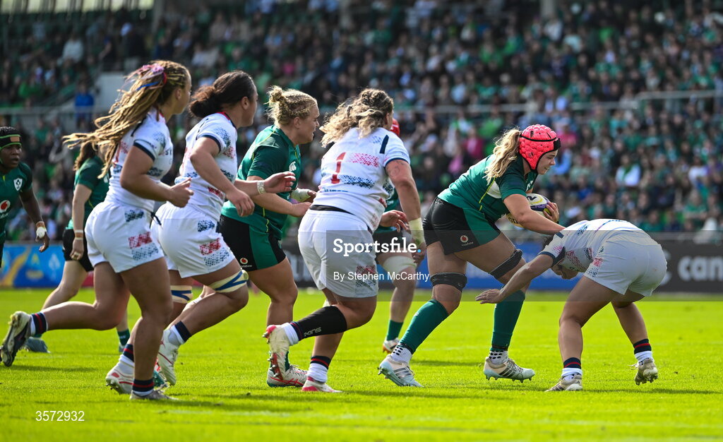20 September 2026; Dorothy Wall of Ireland during the WXV Global Series match between Ireland and USA at Tallaght Stadium in Dublin. Photo by Stephen McCarthy/Sportsfile