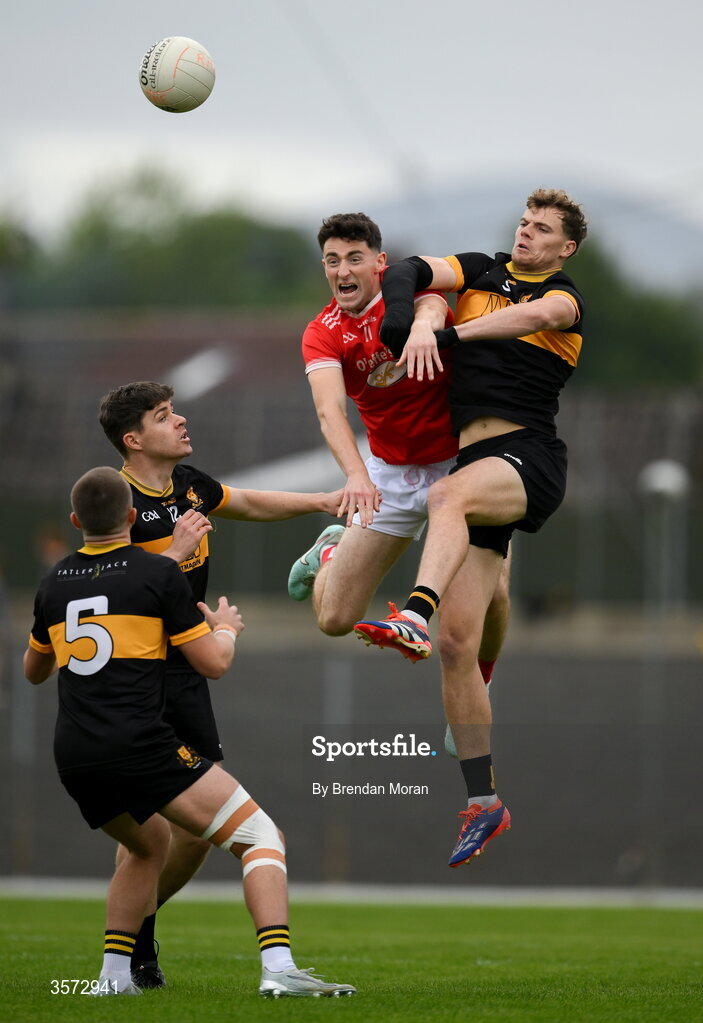20 September 2026; Mark O'Shea of Dr Crokes, right, contests a kickout with Cathal Ryan of Rathmore during the Kerry Senior Club Football Championship Final between Dr Crokes and Rathmore at Fitzgerald Stadium in Killarney, Kerry. Photo by Brendan Moran/Sportsfile