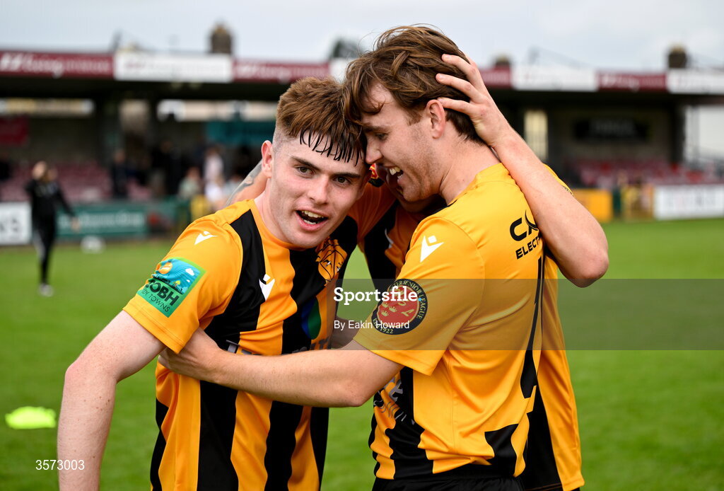 20 September 2026; Cobh Wanderers celebrate after winning the 2026 FAI Intermediate Cup Final between Cobh Wanderers and St Mary's at Munster FA Turners Cross Stadium in Cork. Photo by Eakin Howard/Sportsfile