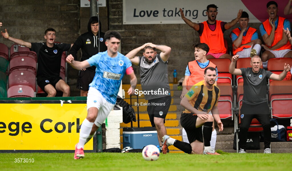 20 September 2026; St Mary's AFC manager Craig Hurley reacts to a call during the 2026 FAI Intermediate Cup Final between Cobh Wanderers and St Mary's at Munster FA Turners Cross Stadium in Cork. Photo by Eakin Howard/Sportsfile