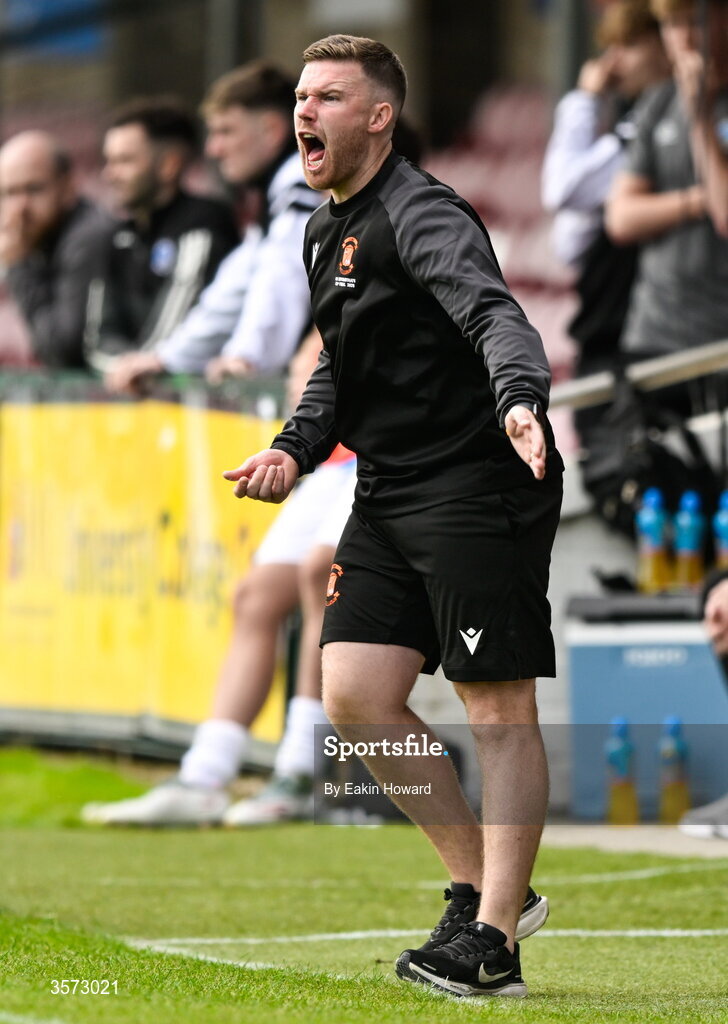 20 September 2026; Cobh Wanderers manager Jason Abbott issues instruction during the 2026 FAI Intermediate Cup Final between Cobh Wanderers and St Mary's at Munster FA Turners Cross Stadium in Cork. Photo by Eakin Howard/Sportsfile