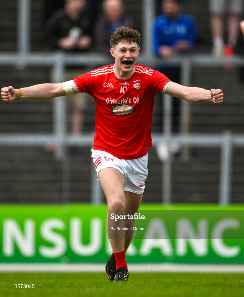 20 September 2026; Fionn Murphy of Rathmore celebrates at the final whistle of the Kerry Senior Club Football Championship Final between Dr Crokes and Rathmore at Fitzgerald Stadium in Killarney, Kerry. Photo by Brendan Moran/Sportsfile