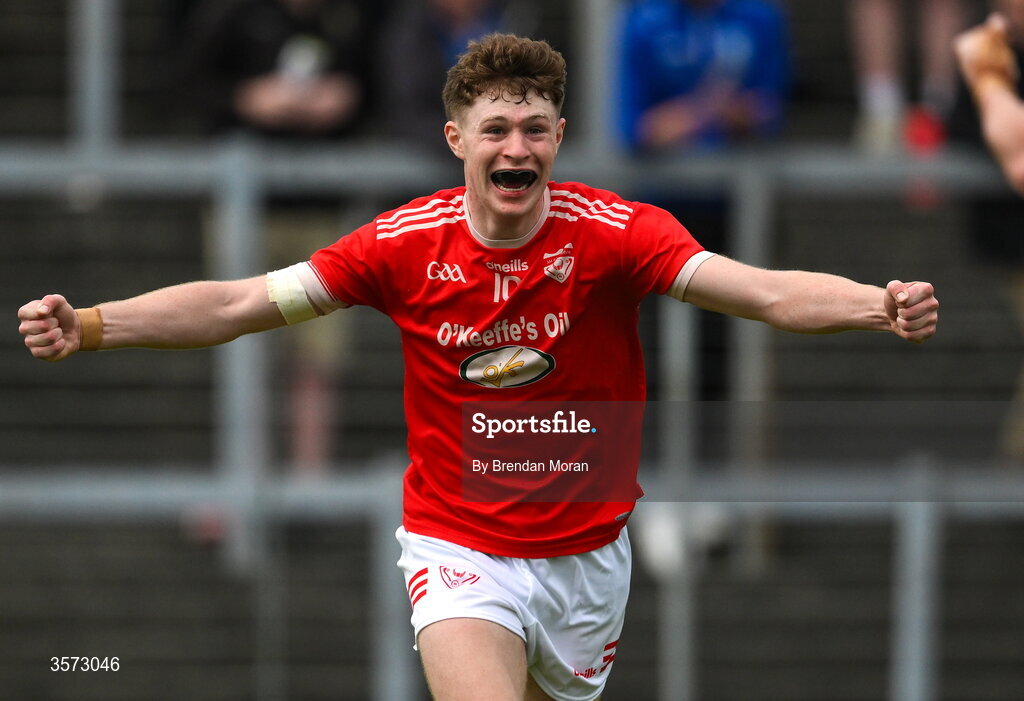 20 September 2026; Fionn Murphy of Rathmore celebrates at the final whistle of the Kerry Senior Club Football Championship Final between Dr Crokes and Rathmore at Fitzgerald Stadium in Killarney, Kerry. Photo by Brendan Moran/Sportsfile