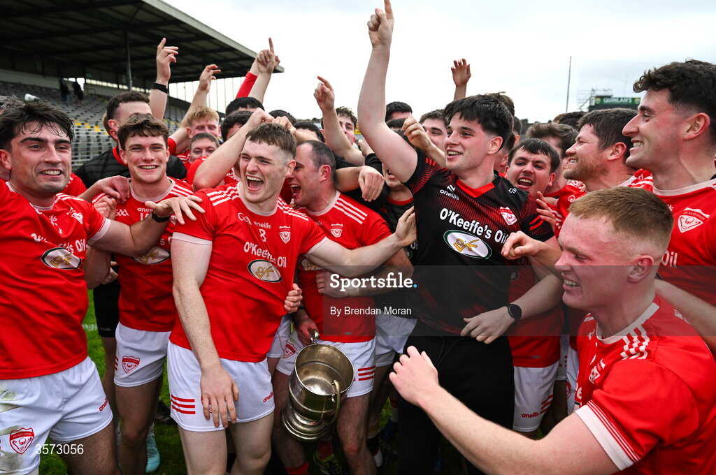 20 September 2026; Rathmore players celebrate with the Michael O'Connor cup after the Kerry Senior Club Football Championship Final between Dr Crokes and Rathmore at Fitzgerald Stadium in Killarney, Kerry. Photo by Brendan Moran/Sportsfile