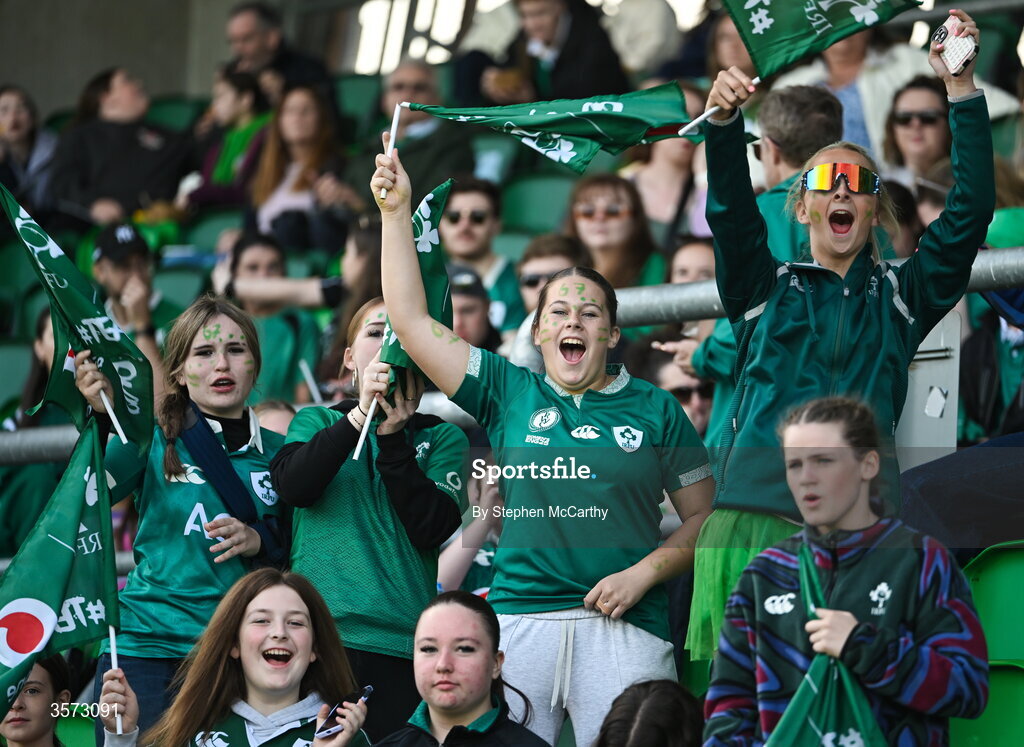 20 September 2026; Ireland supporters during the WXV Global Series match between Ireland and USA at Tallaght Stadium in Dublin. Photo by Stephen McCarthy/Sportsfile
