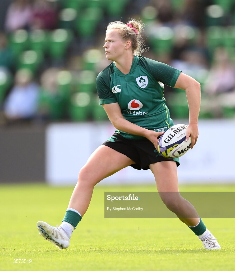 20 September 2026; Dannah O'Brien of Ireland during the WXV Global Series match between Ireland and USA at Tallaght Stadium in Dublin. Photo by Stephen McCarthy/Sportsfile