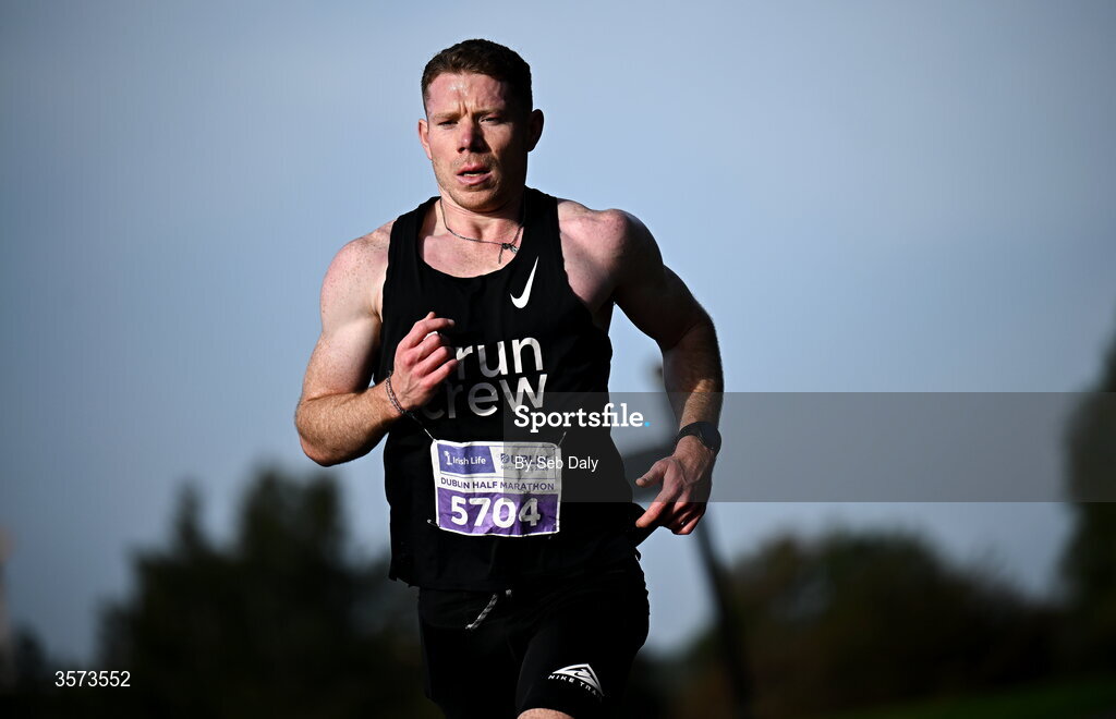 20 September 2026; Fearghal O Hare from Dublin pictured during the 2026 Irish Life Dublin Half Marathon, which took place on Sunday 20th September in Phoenix Park, marking the final event of the 2026 Irish Life Dublin Race Series. Photo by Seb Daly/Sportsfile