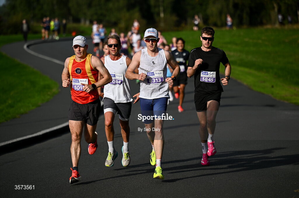 20 September 2026; Eoghan Fox from Waterford, centre, pictured during the 2026 Irish Life Dublin Half Marathon, which took place on Sunday 20th September in Phoenix Park, marking the final event of the 2026 Irish Life Dublin Race Series. Photo by Seb Daly/Sportsfile