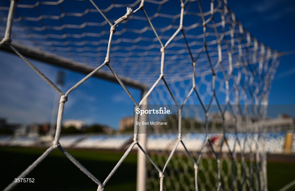 24 September 2026; A detailed view of the goal netting before the UEFA Nations League B match between Kosovo and Republic of Ireland at Fadil Vokrri Stadium in Pristina, Kosovo. Photo by Ben McShane/Sportsfile