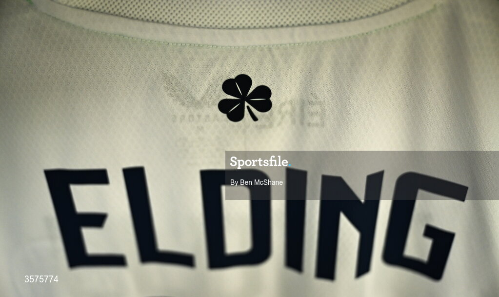 24 September 2026; The jersey of Owen Elding hangs in the Republic of Ireland dressing room before the UEFA Nations League B match between Kosovo and Republic of Ireland at Fadil Vokrri Stadium in Pristina, Kosovo. Photo by Ben McShane/Sportsfile