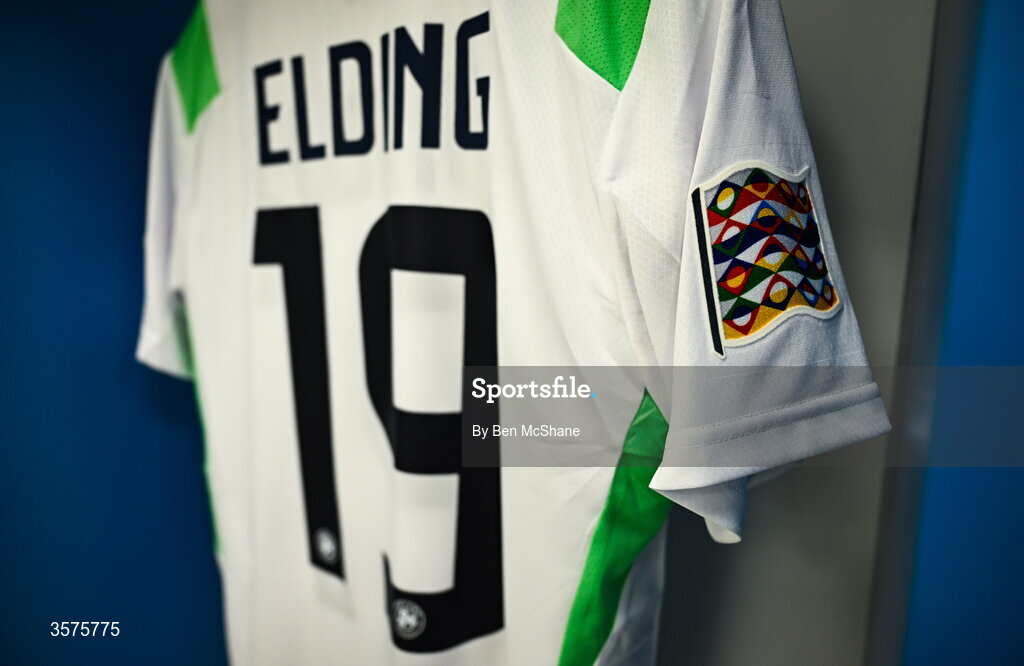 24 September 2026; The jersey of Owen Elding hangs in the Republic of Ireland dressing room before the UEFA Nations League B match between Kosovo and Republic of Ireland at Fadil Vokrri Stadium in Pristina, Kosovo. Photo by Ben McShane/Sportsfile