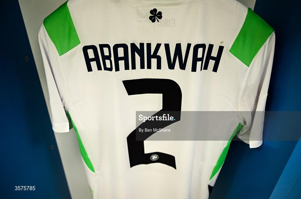 24 September 2026; The jersey of James Abankwah hangs in the Republic of Ireland dressing room before the UEFA Nations League B match between Kosovo and Republic of Ireland at Fadil Vokrri Stadium in Pristina, Kosovo. Photo by Ben McShane/Sportsfile