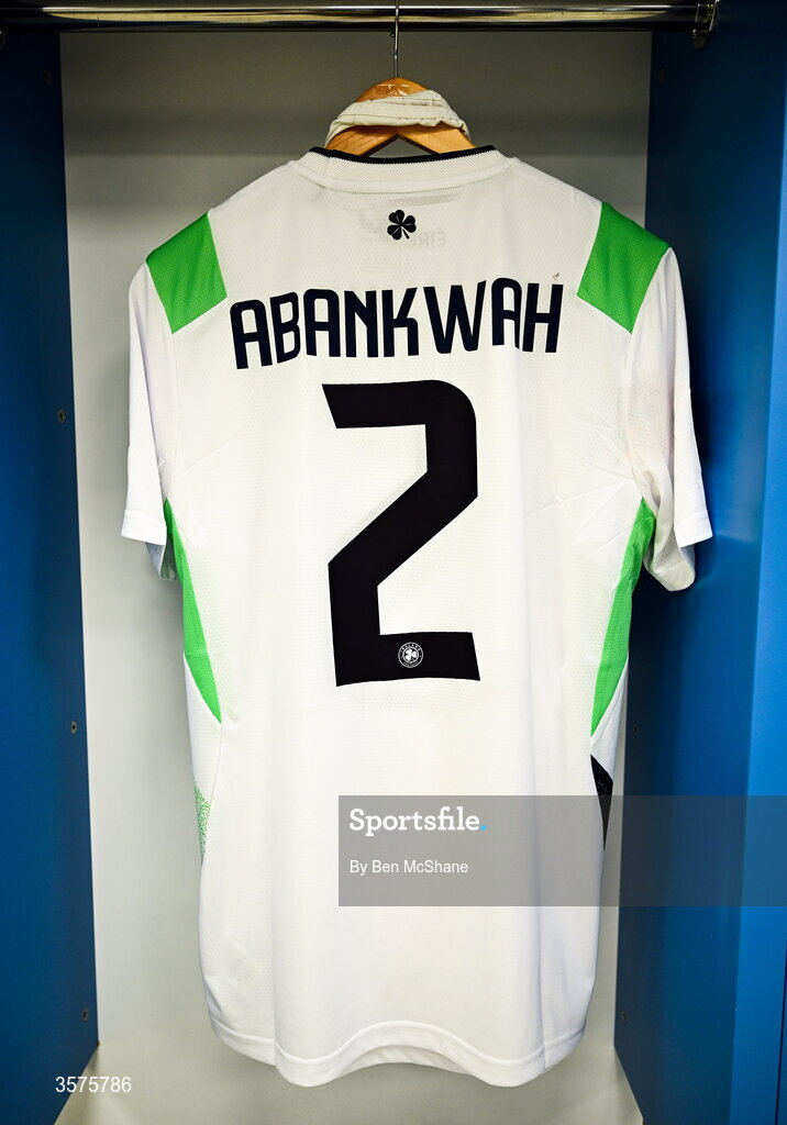 24 September 2026; The jersey of James Abankwah hangs in the Republic of Ireland dressing room before the UEFA Nations League B match between Kosovo and Republic of Ireland at Fadil Vokrri Stadium in Pristina, Kosovo. Photo by Ben McShane/Sportsfile