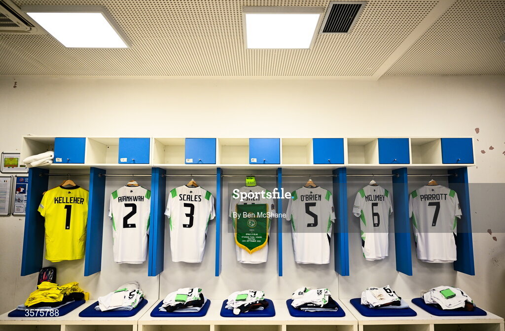 24 September 2026; A general view inside the Republic of Ireland dressing room before the UEFA Nations League B match between Kosovo and Republic of Ireland at Fadil Vokrri Stadium in Pristina, Kosovo. Photo by Ben McShane/Sportsfile