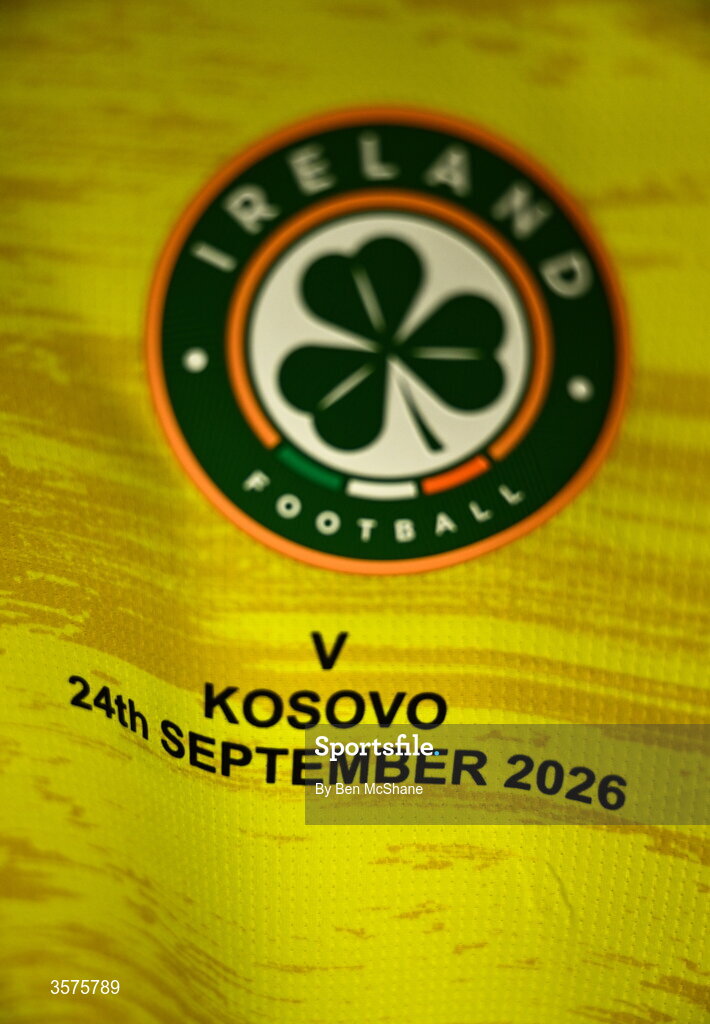 24 September 2026; A detailed view of the jersey assigned to Republic of Ireland goalkeeper Caoimhín Kelleher in their dressing room before the UEFA Nations League B match between Kosovo and Republic of Ireland at Fadil Vokrri Stadium in Pristina, Kosovo. Photo by Ben McShane/Sportsfile