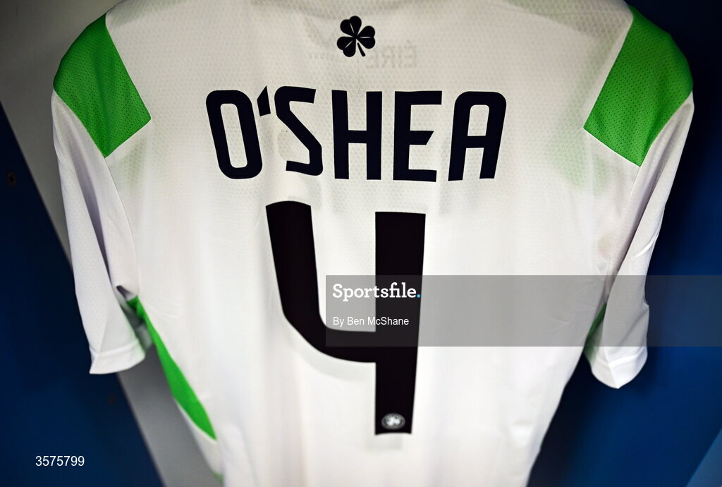 24 September 2026; The jersey of Dara O'Shea hangs in the Republic of Ireland dressing room before the UEFA Nations League B match between Kosovo and Republic of Ireland at Fadil Vokrri Stadium in Pristina, Kosovo. Photo by Ben McShane/Sportsfile