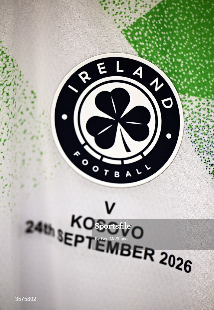 24 September 2026; A detailed view of an Republic of Ireland match jersey in their dressing room before the UEFA Nations League B match between Kosovo and Republic of Ireland at Fadil Vokrri Stadium in Pristina, Kosovo. Photo by Ben McShane/Sportsfile