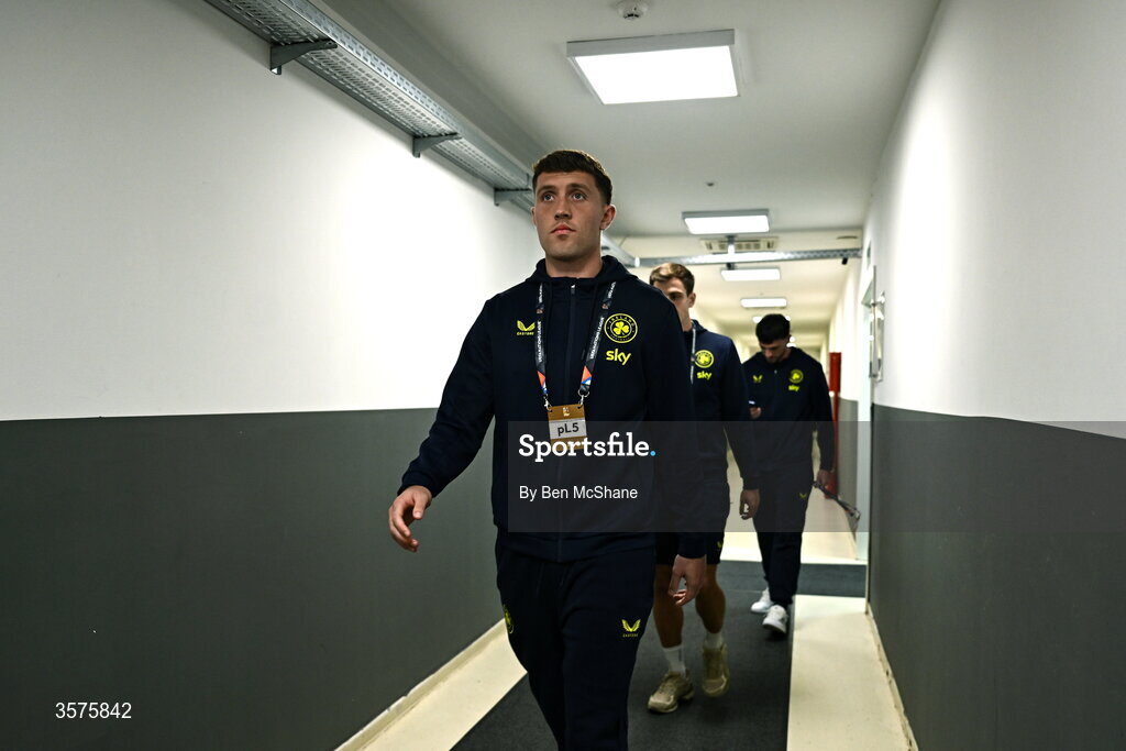 24 September 2026; Dara O'Shea of Republic of Ireland arrives for the UEFA Nations League B match between Kosovo and Republic of Ireland at Fadil Vokrri Stadium in Pristina, Kosovo. Photo by Ben McShane/Sportsfile