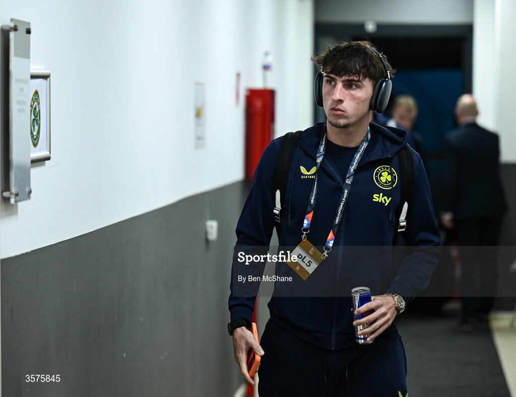 24 September 2026; Rocco Vata of Republic of Ireland arrives for the UEFA Nations League B match between Kosovo and Republic of Ireland at Fadil Vokrri Stadium in Pristina, Kosovo. Photo by Ben McShane/Sportsfile