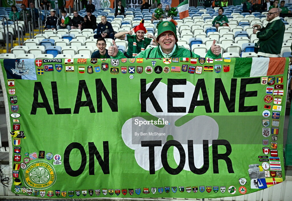 24 September 2026; Republic of Ireland supporters Alan Keane, from Castleknock, Dublin, during the UEFA Nations League B match between Kosovo and Republic of Ireland at Fadil Vokrri Stadium in Pristina, Kosovo. Photo by Ben McShane/Sportsfile