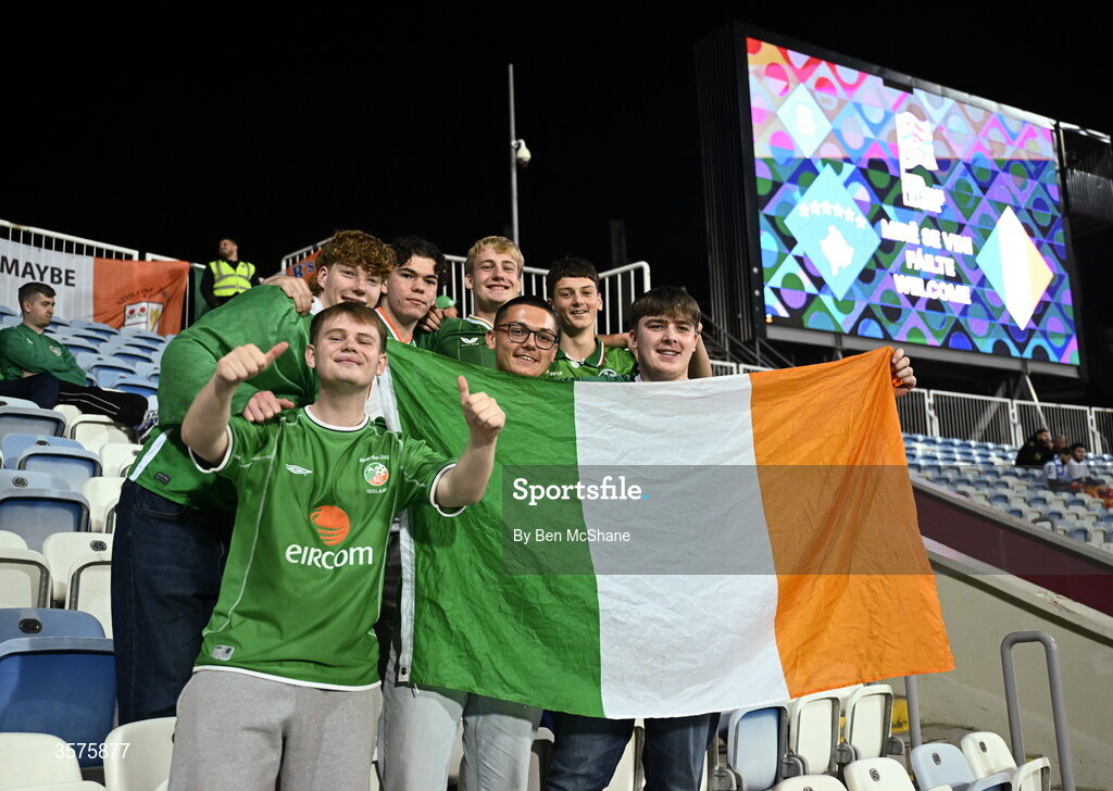 24 September 2026; Republic of Ireland supporters before the UEFA Nations League B match between Kosovo and Republic of Ireland at Fadil Vokrri Stadium in Pristina, Kosovo. Photo by Ben McShane/Sportsfile