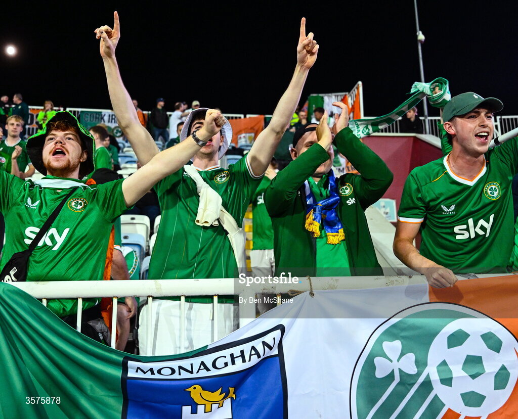 24 September 2026; Republic of Ireland supporters before the UEFA Nations League B match between Kosovo and Republic of Ireland at Fadil Vokrri Stadium in Pristina, Kosovo. Photo by Ben McShane/Sportsfile