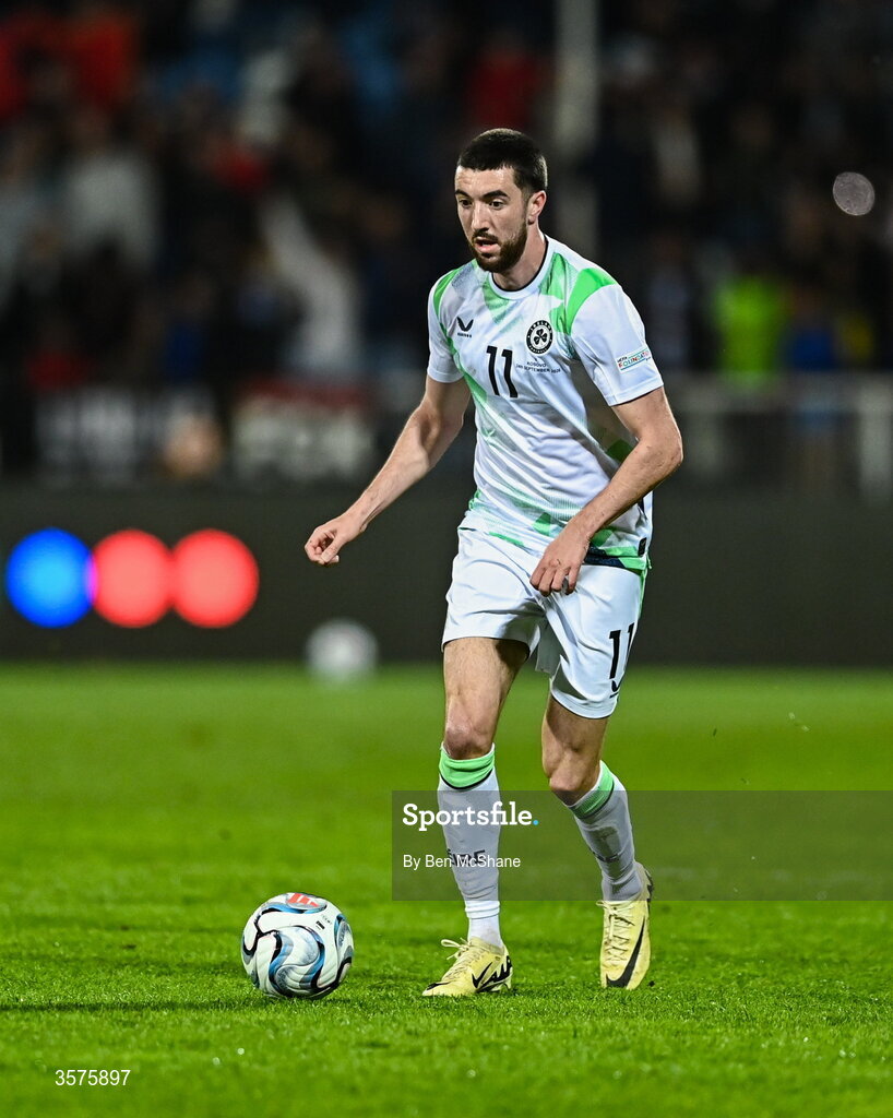 24 September 2026; Finn Azaz of Republic of Ireland during the UEFA Nations League B match between Kosovo and Republic of Ireland at Fadil Vokrri Stadium in Pristina, Kosovo. Photo by Ben McShane/Sportsfile