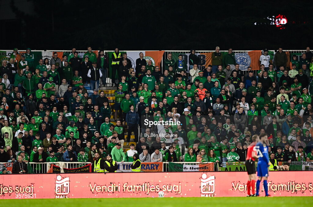 24 September 2026; Republic of Ireland supporters during the UEFA Nations League B match between Kosovo and Republic of Ireland at Fadil Vokrri Stadium in Pristina, Kosovo. Photo by Ben McShane/Sportsfile