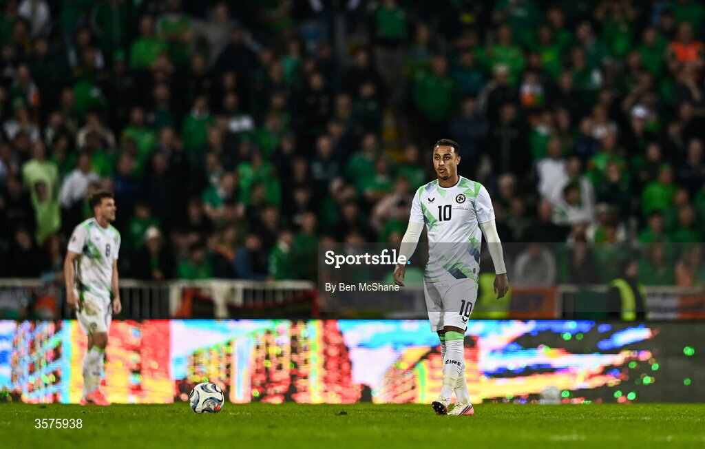 24 September 2026; Adam Idah of Republic of Ireland after his side conceded a goal during the UEFA Nations League B match between Kosovo and Republic of Ireland at Fadil Vokrri Stadium in Pristina, Kosovo. Photo by Ben McShane/Sportsfile