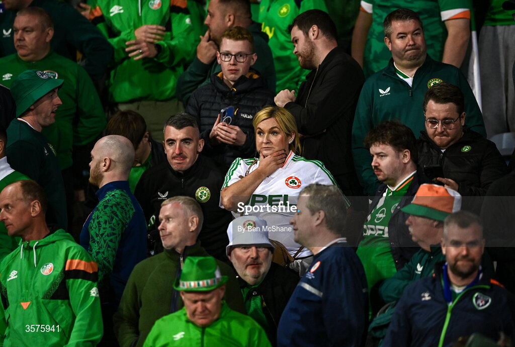 24 September 2026; Republic of Ireland supporters following defeat in the UEFA Nations League B match between Kosovo and Republic of Ireland at Fadil Vokrri Stadium in Pristina, Kosovo. Photo by Ben McShane/Sportsfile