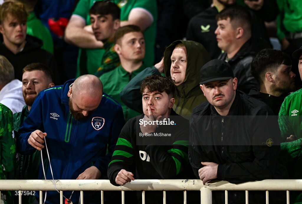 24 September 2026; Republic of Ireland supporters following defeat in the UEFA Nations League B match between Kosovo and Republic of Ireland at Fadil Vokrri Stadium in Pristina, Kosovo. Photo by Ben McShane/Sportsfile