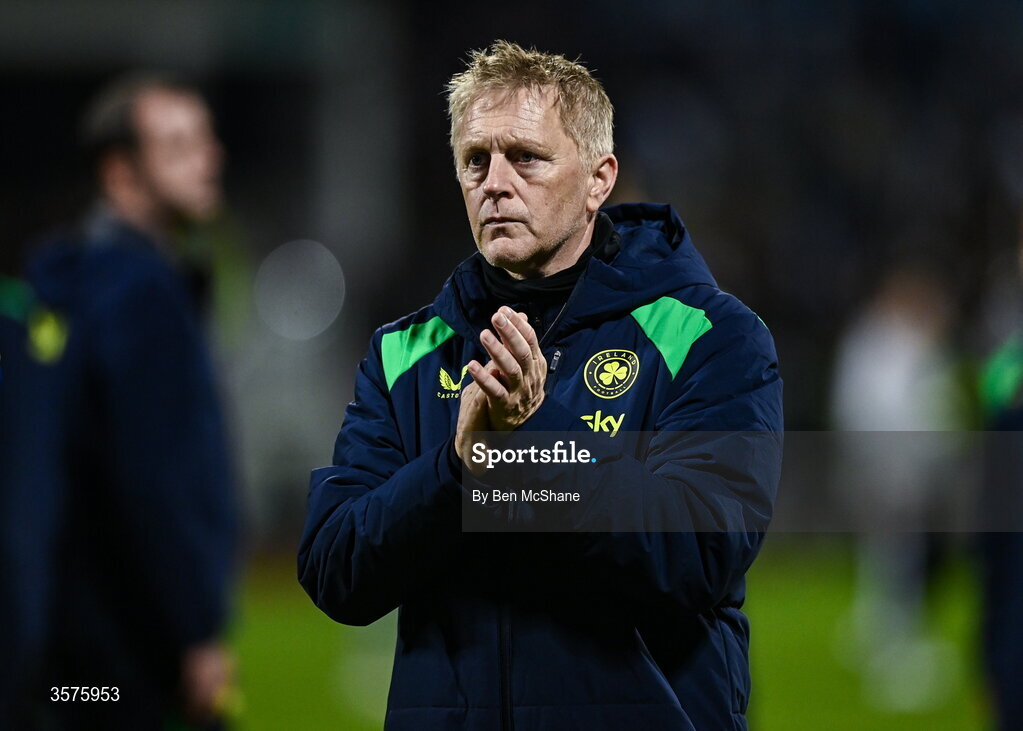 24 September 2026; Republic of Ireland head coach Heimir Hallgrimsson acknowledges his side's supporters following his side's defeat in the UEFA Nations League B match between Kosovo and Republic of Ireland at Fadil Vokrri Stadium in Pristina, Kosovo. Photo by Ben McShane/Sportsfile