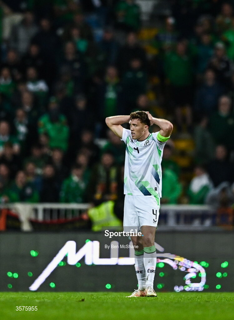 24 September 2026; Dara O'Shea of Republic of Ireland following his side's defeat in the UEFA Nations League B match between Kosovo and Republic of Ireland at Fadil Vokrri Stadium in Pristina, Kosovo. Photo by Ben McShane/Sportsfile