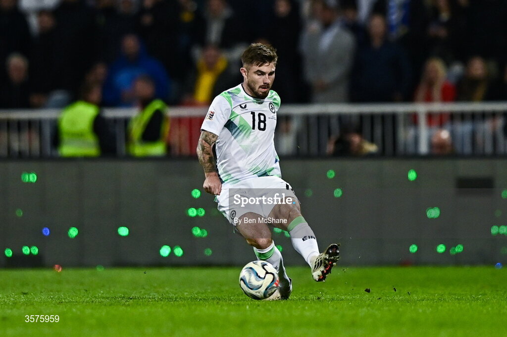 24 September 2026; Ryan Manning of Republic of Ireland during the UEFA Nations League B match between Kosovo and Republic of Ireland at Fadil Vokrri Stadium in Pristina, Kosovo. Photo by Ben McShane/Sportsfile