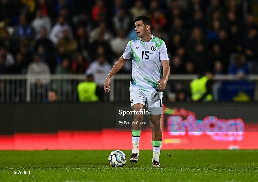 24 September 2026; John Egan of Republic of Ireland during the UEFA Nations League B match between Kosovo and Republic of Ireland at Fadil Vokrri Stadium in Pristina, Kosovo. Photo by Ben McShane/Sportsfile