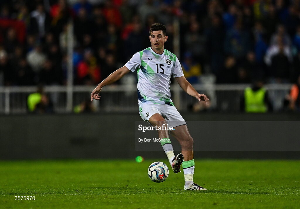 24 September 2026; John Egan of Republic of Ireland during the UEFA Nations League B match between Kosovo and Republic of Ireland at Fadil Vokrri Stadium in Pristina, Kosovo. Photo by Ben McShane/Sportsfile