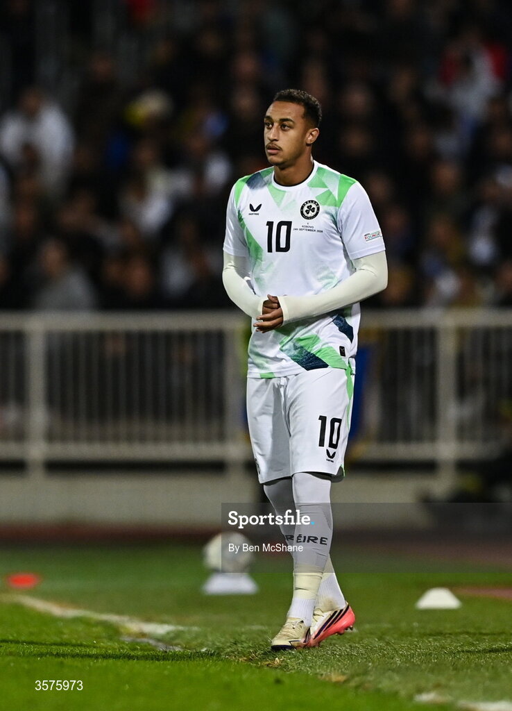 24 September 2026; Adam Idah of Republic of Ireland during the UEFA Nations League B match between Kosovo and Republic of Ireland at Fadil Vokrri Stadium in Pristina, Kosovo. Photo by Ben McShane/Sportsfile