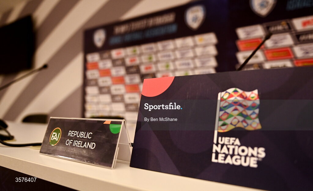 26 September 2026; A general view before the Republic of Ireland press conference at Nagyerdei Stadion in Debrecen, Hungary. Photo by Ben McShane/Sportsfile