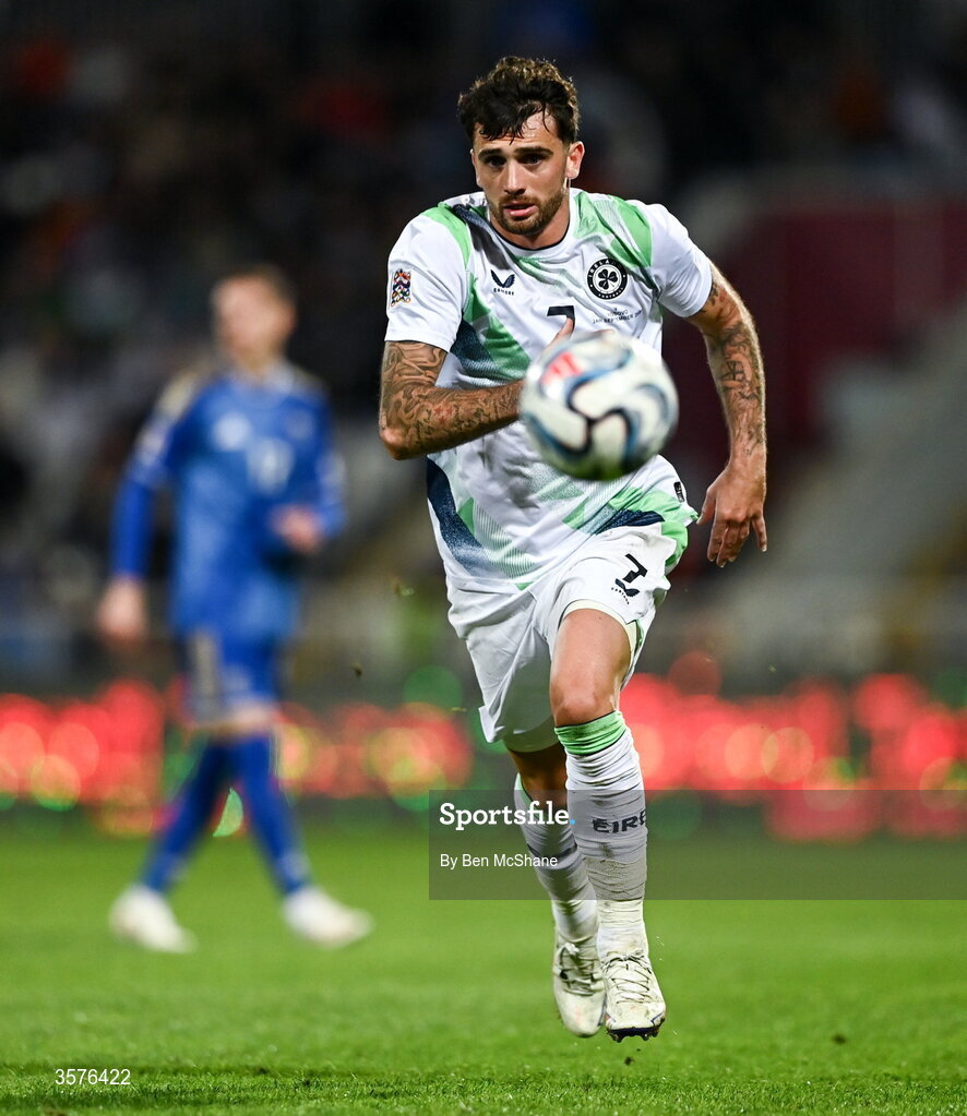 24 September 2026; Troy Parrott of Republic of Ireland during the UEFA Nations League B match between Kosovo and Republic of Ireland at Fadil Vokrri Stadium in Pristina, Kosovo. Photo by Ben McShane/Sportsfile