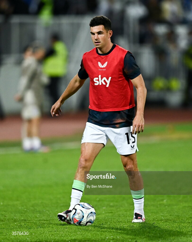 24 September 2026; John Egan of Republic of Ireland before the UEFA Nations League B match between Kosovo and Republic of Ireland at Fadil Vokrri Stadium in Pristina, Kosovo. Photo by Ben McShane/Sportsfile