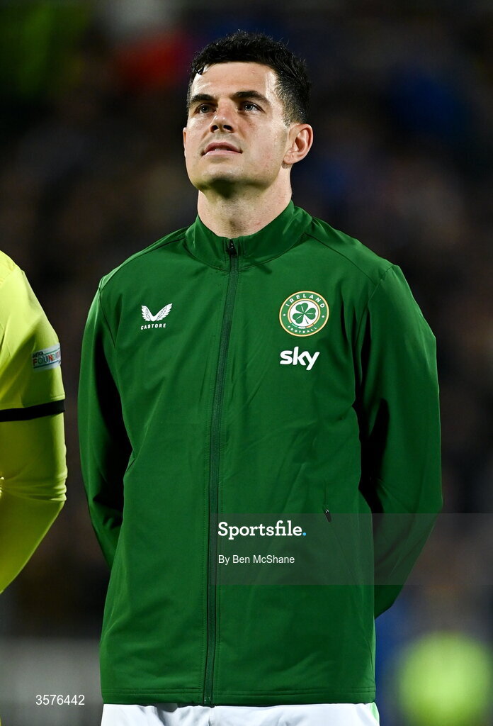 24 September 2026; John Egan of Republic of Ireland before the UEFA Nations League B match between Kosovo and Republic of Ireland at Fadil Vokrri Stadium in Pristina, Kosovo. Photo by Ben McShane/Sportsfile